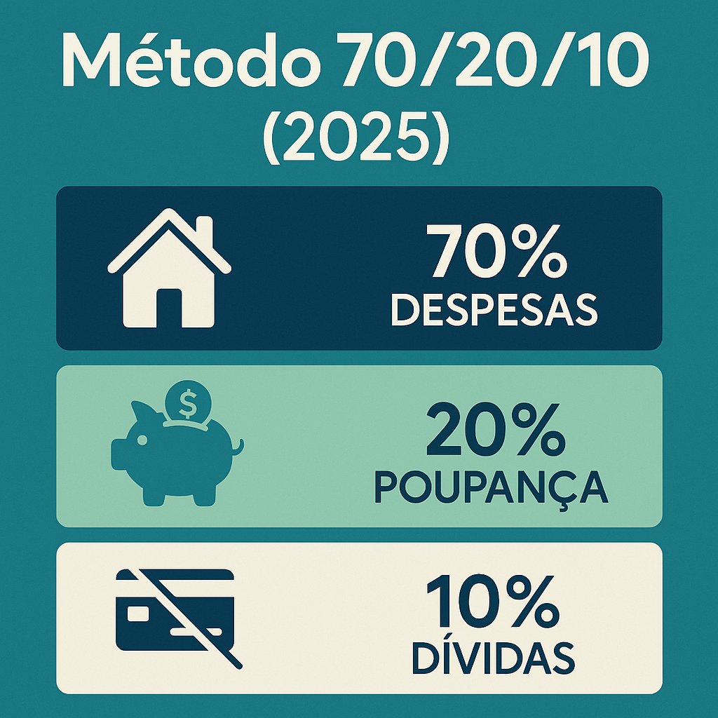 Método 70/20/10 explicado em 2025: equilíbrio entre despesas, poupança e dívida